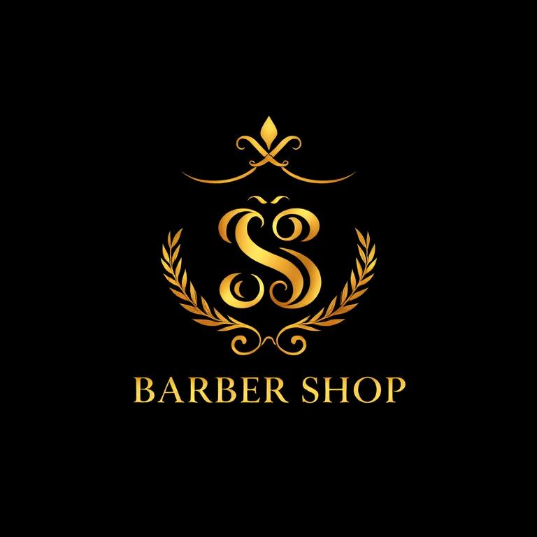 Gold and black monogram logo for a barbershop